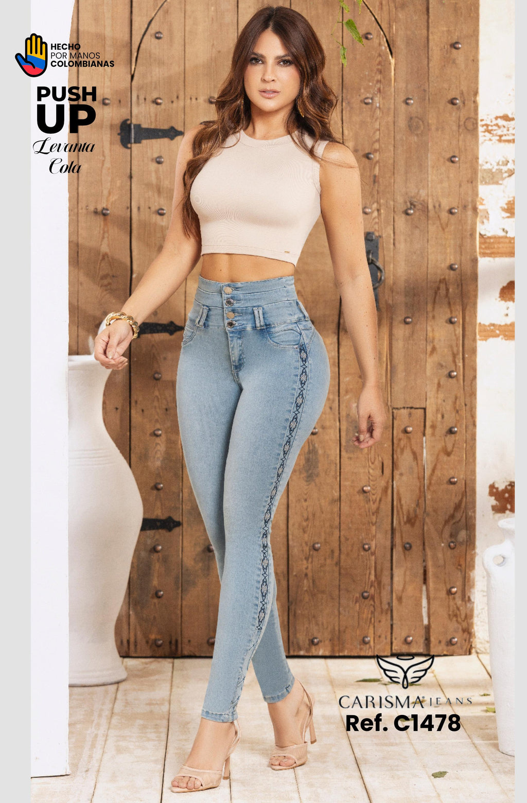 👖 Jean Push-Up Azul Claro con Bordado Lateral