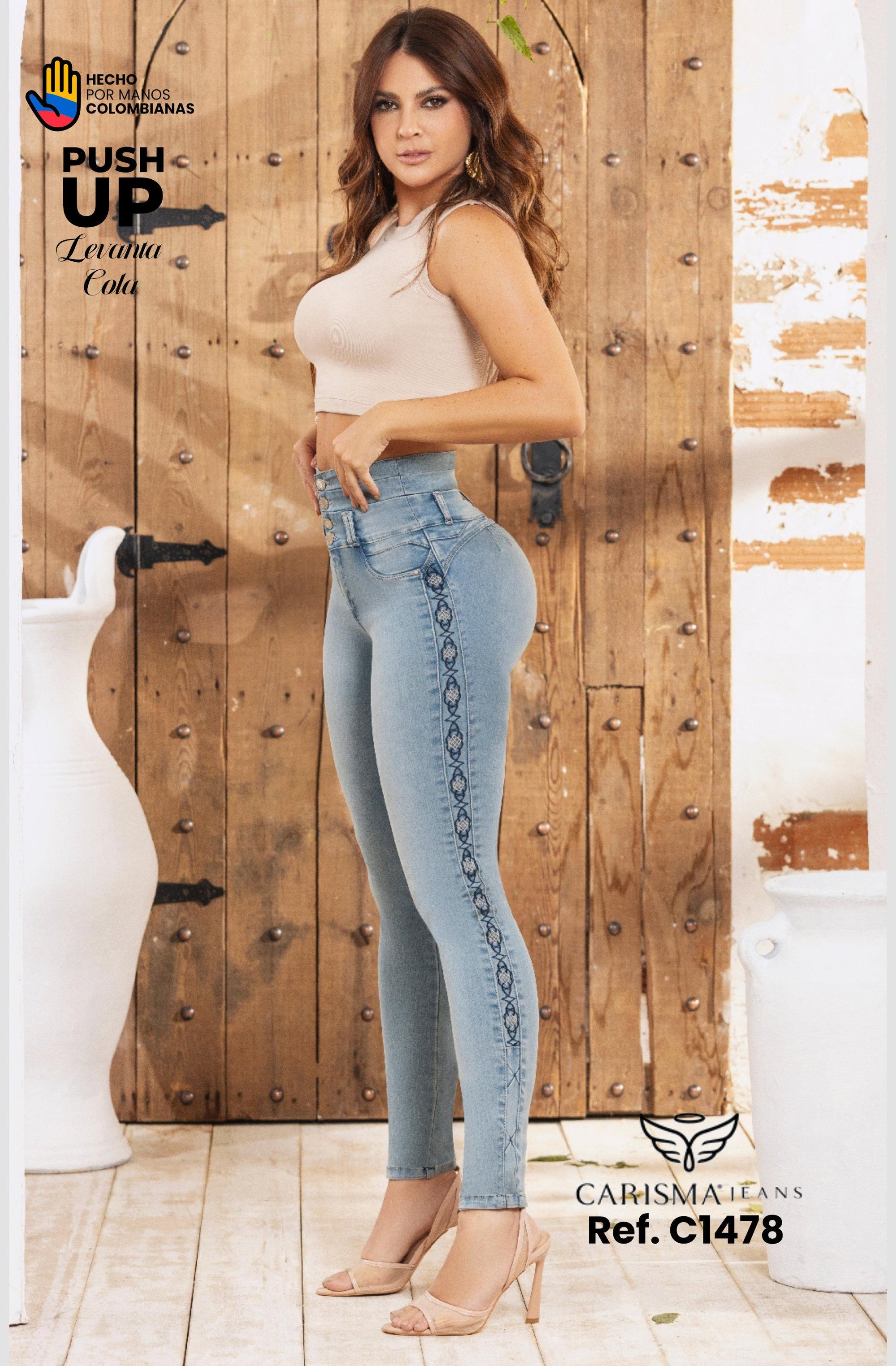 👖 Jean Push-Up Azul Claro con Bordado Lateral